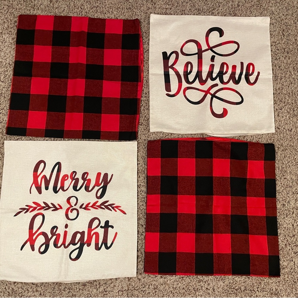 Holiday Plaid and Script Pillow Covers Set